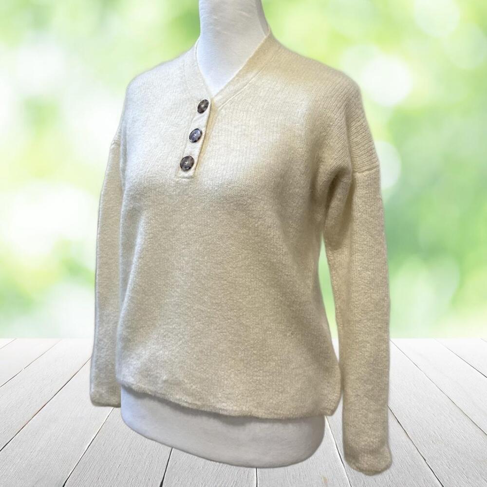 SEZANE Mohair Alpaca Sweater Italy La Maille Super Kid Button Pullover Womens XS